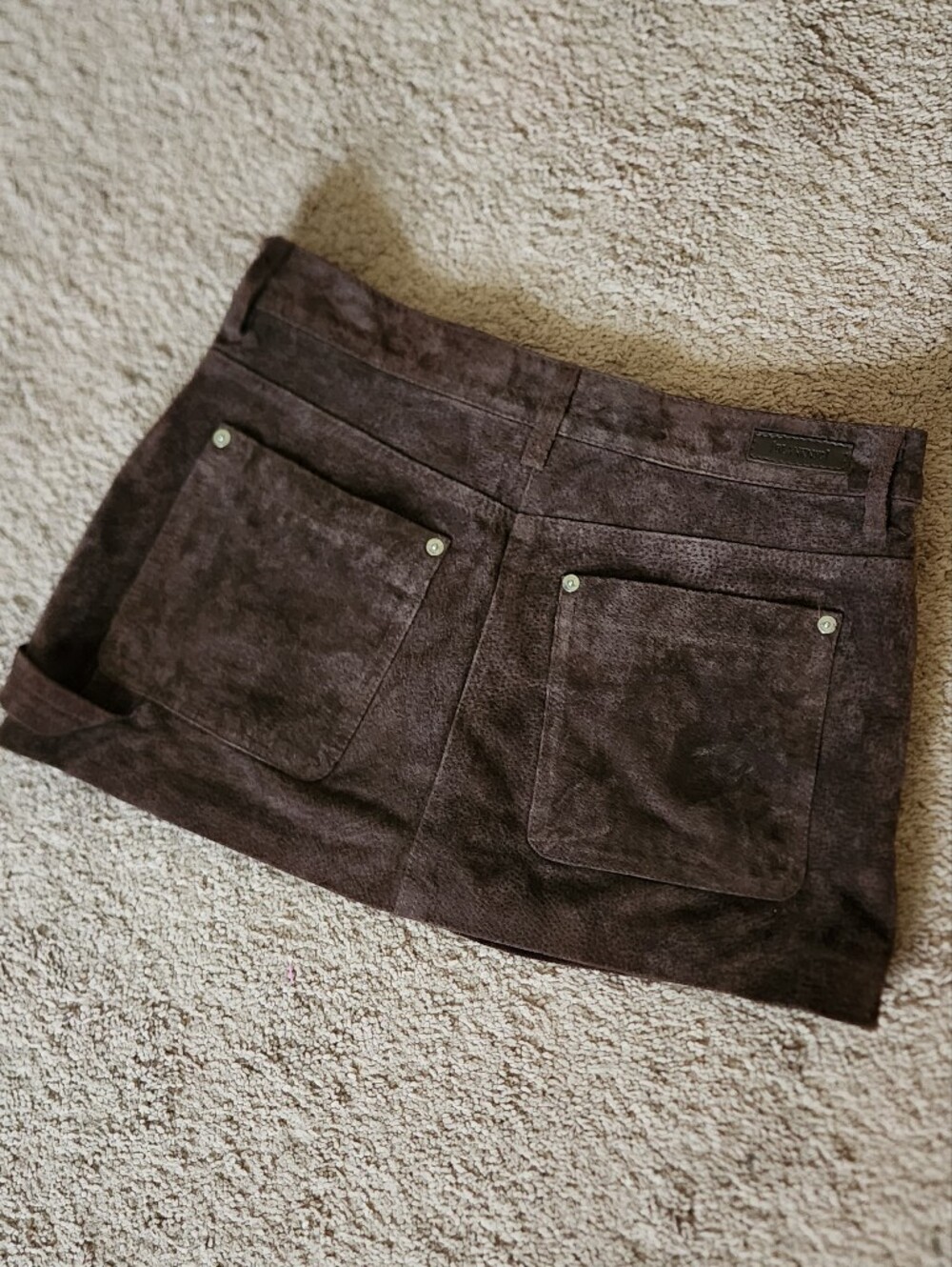Blank NYC 100% Leather Suede Brown Cargo Mini Skirt Y2K Western Preppy Boho XS